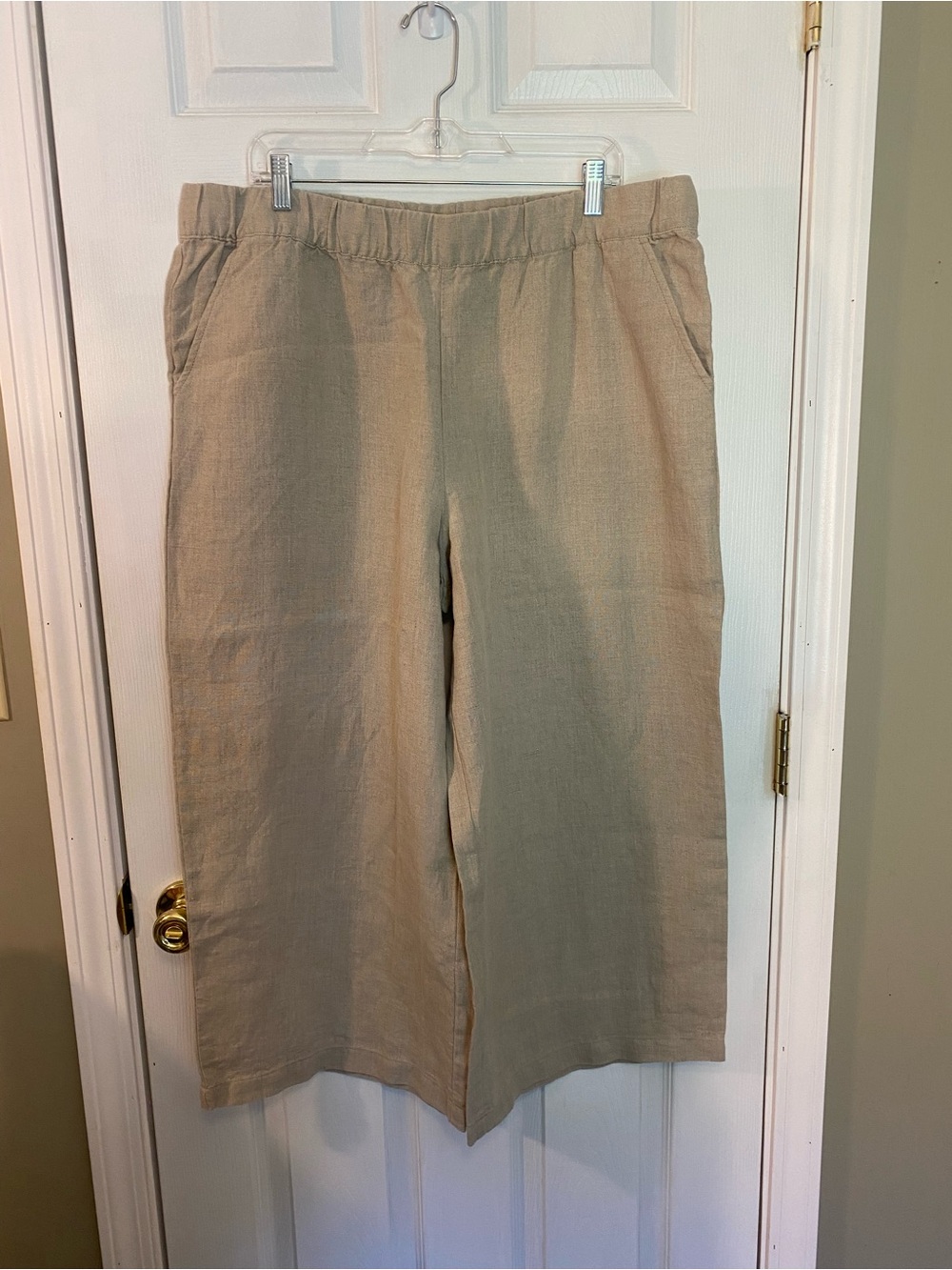 Garnet Hill Linen Neutral Taupe Pull-On Cropped Pants